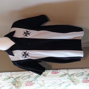 Men's Lounge Clubbing Iron Cross Button Down Shirt EUC Hard Wear Brand XXL